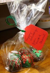 christmas themed chocolate oreo truffles in bag favor