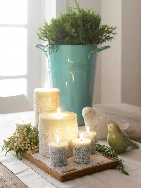frosted epsom salt candle centerpiece diy cheap wedding winter affordable